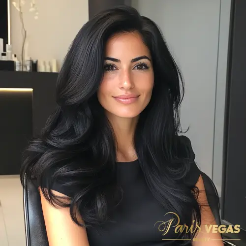 Resultado de coloração de cabelo preto no salão Paris Vegas Beauty em Moema