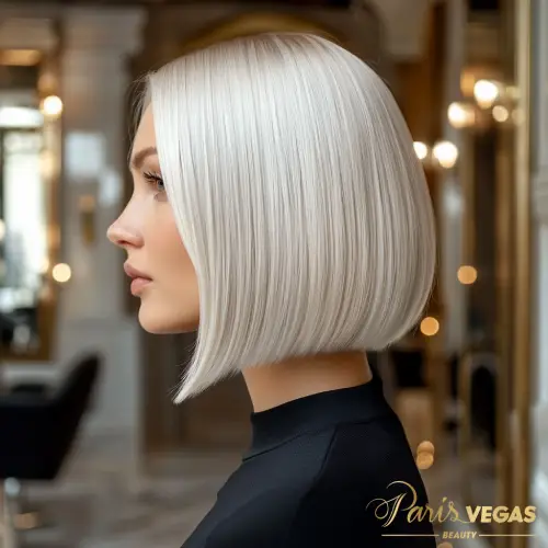 Corte de cabelo chanel feminino feito no salão de cabeleireiro em Moema, São Paulo.