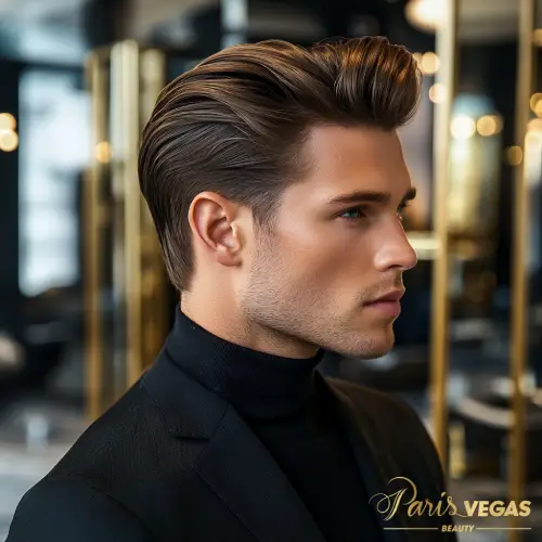 Corte de cabelo social masculino feito no salão de cabeleireiro em Moema, São Paulo.