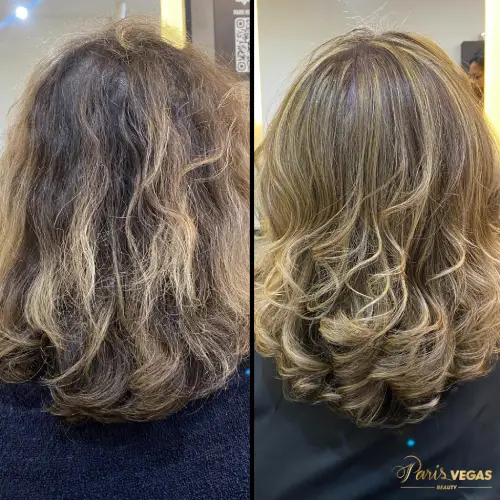 Hidratação de cabelo em salão de beleza Moema - Paris Vegas Beauty - Antes e Depois