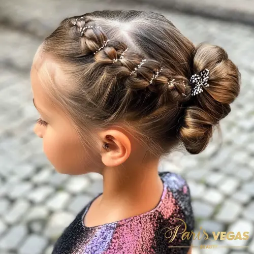 Menina com penteado infantil no salão Paris Vegas Beauty, Moema.