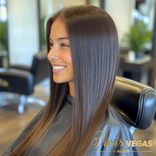 Progressiva de cabelo realizada no salão de beleza Paris Vegas em Moema, São Paulo