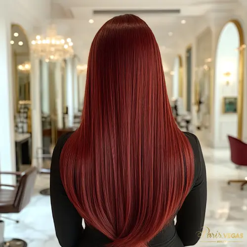 “Progressiva de cabelo realizada no salão de beleza Paris Vegas em Moema, São Paulo