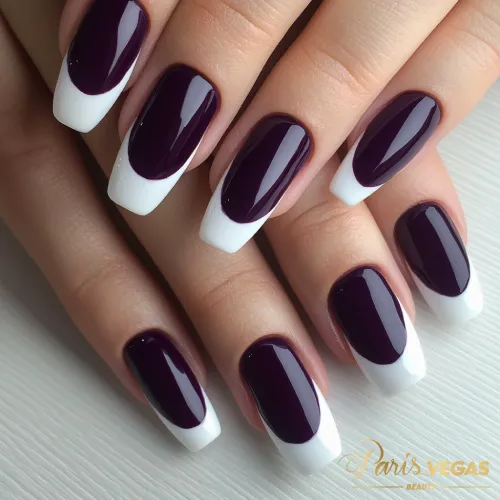 Esmalte roxo decorado, criado por nail designer especializado, perto de mim, com um design sofisticado e único.