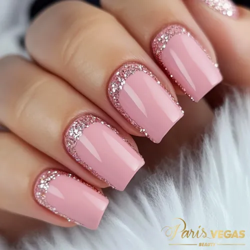 Unhas de acrílico rosa decoradas, com detalhes delicados que adicionam elegância e estilo.