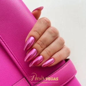 Unhas em gel pink com alongamento no Paris Vegas Beauty Salão de Beleza.