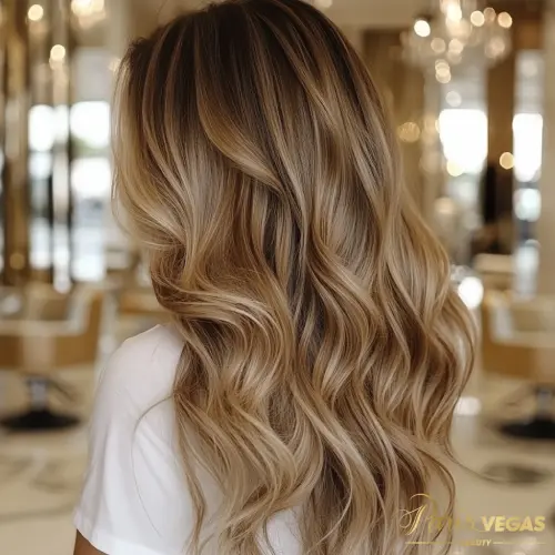 Definição de cabelo cacheado 2A no salão Paris Vegas Beauty em São Paulo, com camadas suaves e volume.