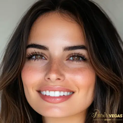 Mulher morena feliz com a estética dos cílios