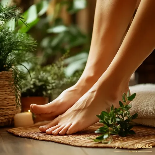 Pés em ambiente calmo e tranquilo durante uma massagem