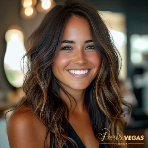 Mulher sorrindo após tratamento de saúde capilar e tricologia.