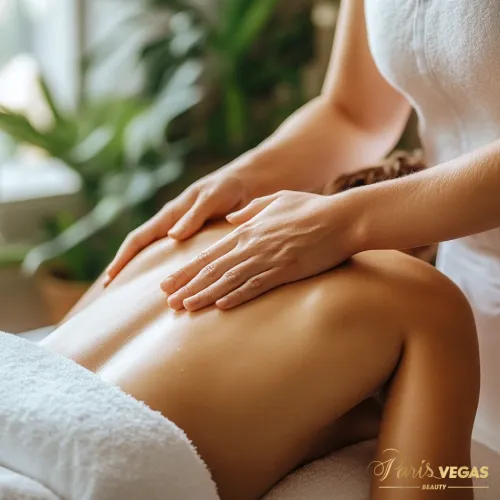 Mulher desfrutando de uma sessão de relaxamento em um salão de beleza.