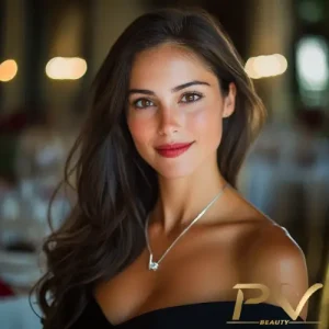 Mulher com cabelo escuro e maquiagem elegante para evento especial