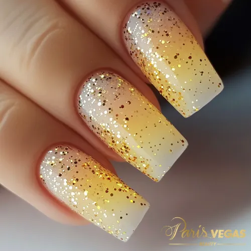 Esmalte com glitter, feito por manicure perto de você. Um design brilhante e moderno, perfeito para quem deseja destacar suas unhas com um toque de glamour.