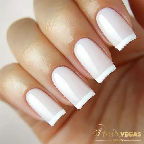 Unhas decoradas branco com francesinha feita por nail designer, oferecendo um visual clássico e sofisticado.