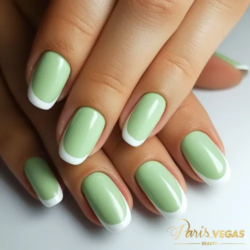 Unhas em verde com francesinha, estilo clássico e elegante.