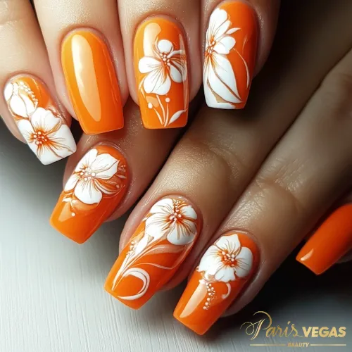 Esmalte decorado com design floral, destacando um estilo delicado e alegre.