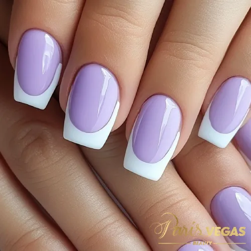 Modelos unhas lilás com francesinha, um design elegante e sofisticado, perfeito para qualquer ocasião.