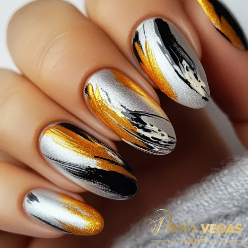 Esmalte decorado com pinceladas artísticas, criando um design único e criativo, feito por nail designer perto de você.