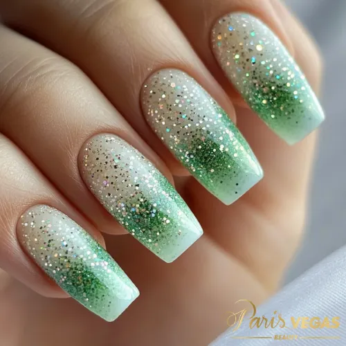 Ombré Verde Glitter: Alongamento de unhas perto de mim em Moema, São Paulo