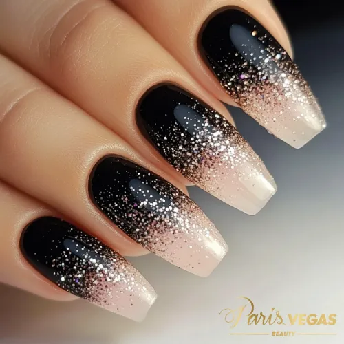 Ombré Preto Glitter: designer de nails em São Paulo, Paris Vegas Beauty