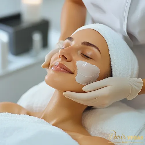 Aplicação de creme facial por esteticista em Moema, São Paulo.