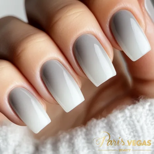 Unhas cinza ombré feitas por manicure em São Paulo, Paris Vegas Beauty.